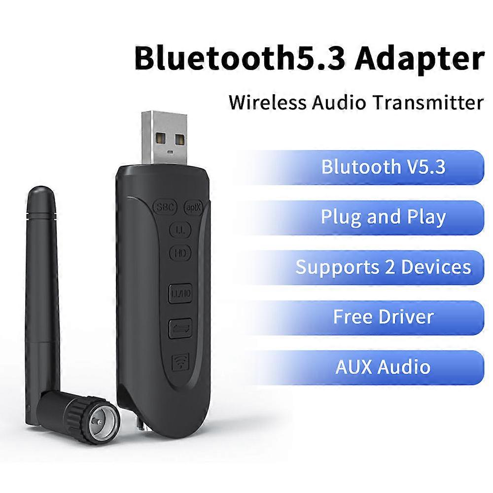 ELECTOP USB Bluetooth Adapter Free Driver Bluetooth 5.3 AUX 3.5mm Audio Adapter Speaker Transmitter Bluetooth Adapter for PC