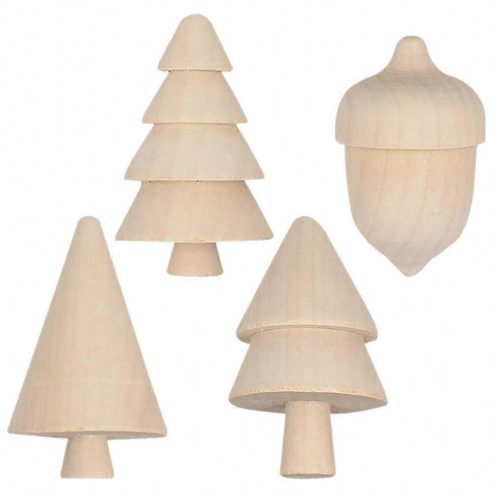 1 Set of Unfinished Wood Xmas Tree Decors Painting Christmas Tree Acorns Crafts Set Handcraft Crafts