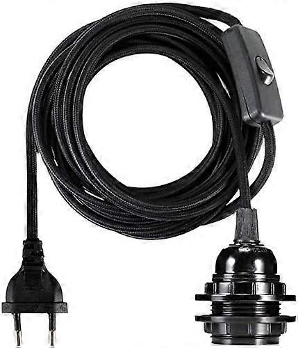 Fabric Electrical Wire - 2-Core 3.5m Cable Linen E27 Socket with Switch Black