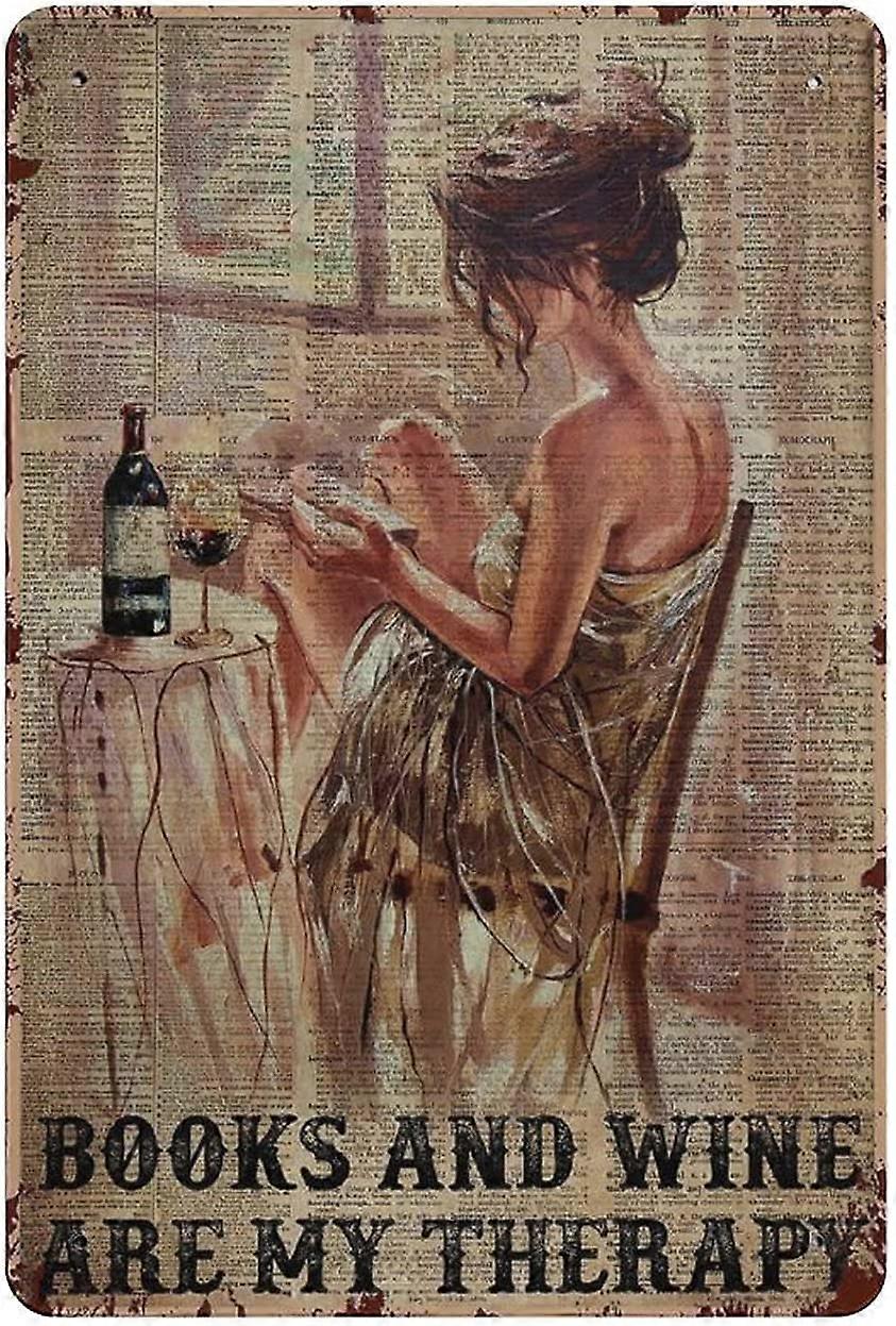 الكتاب والنبيذ هما علاجي معدن القصدير علامة العمل الفني ملصق في الهواء الطلق خمر ديكور لوحة ملصق كهف المرآب حانة بار المطبخ ديكور المنزل 12 "x8"