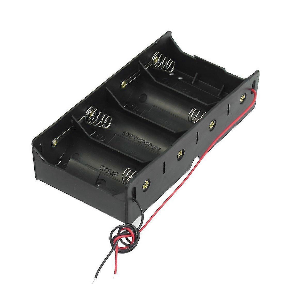 Black 4 X 1.5v D Battery Holder Storage Case Box W Wire Leads