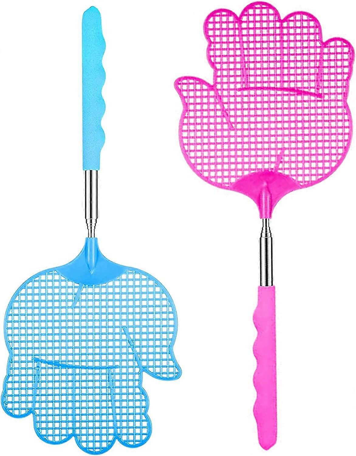 Fly swatter 2 pieces, extendable telescopic swatter fly catcher insect catcher fly protection, with integrated mosquito scraper against insects, flies