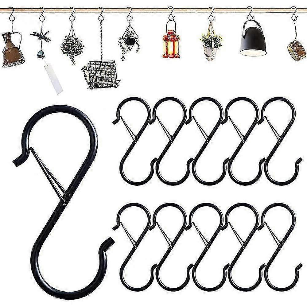 10 Pack S Hooks For Hanging Black S Hooks Heavy Duty Metal Hooks With Safety BWL