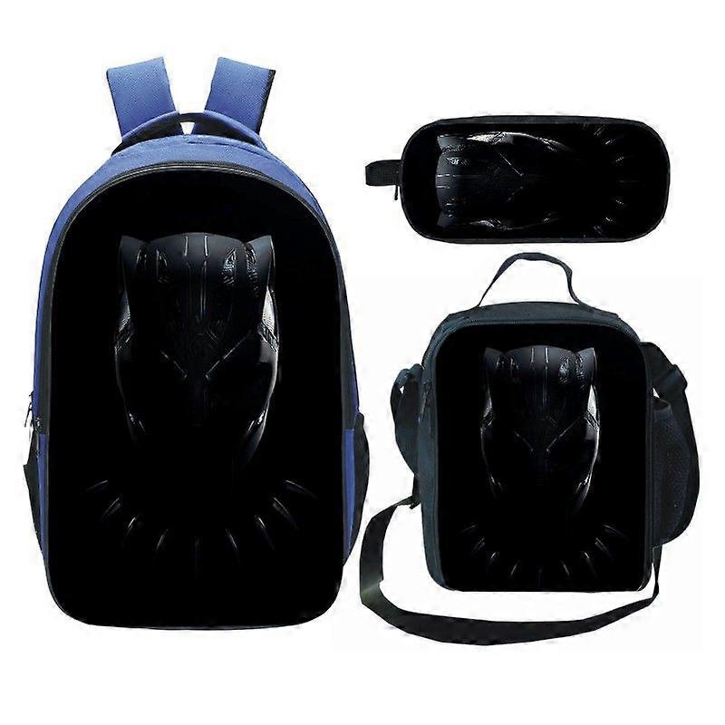 פנתר שחור 3 יחידות / סט תרמיל בית ספר להדפסת תלת מימד תיק ספרים לתלמיד אנימה מחשב נייד daypack תיק ארוחת צהריים מקרה עיפרון