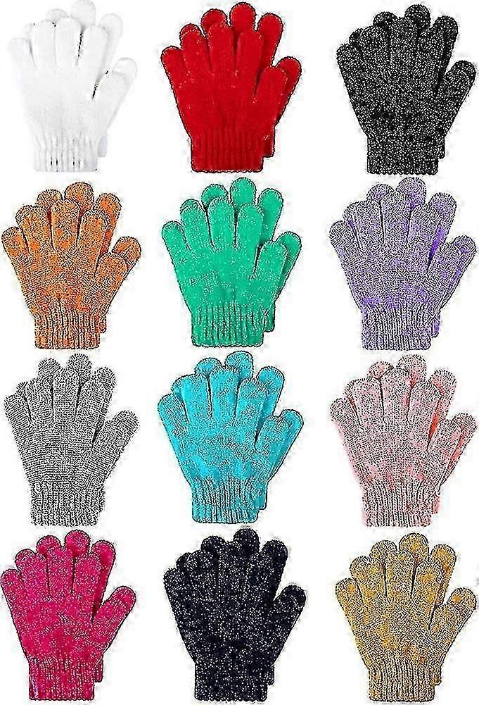 12 Pairs Kids Warm Gloves Chenille Cashmere Stretchy Knitted Gloves For Boys