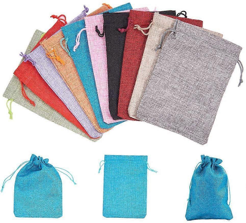 Burlap Packing Pouches Drawstring Bags Mixed Color 18x13cm 1pc/color 10pcs/set