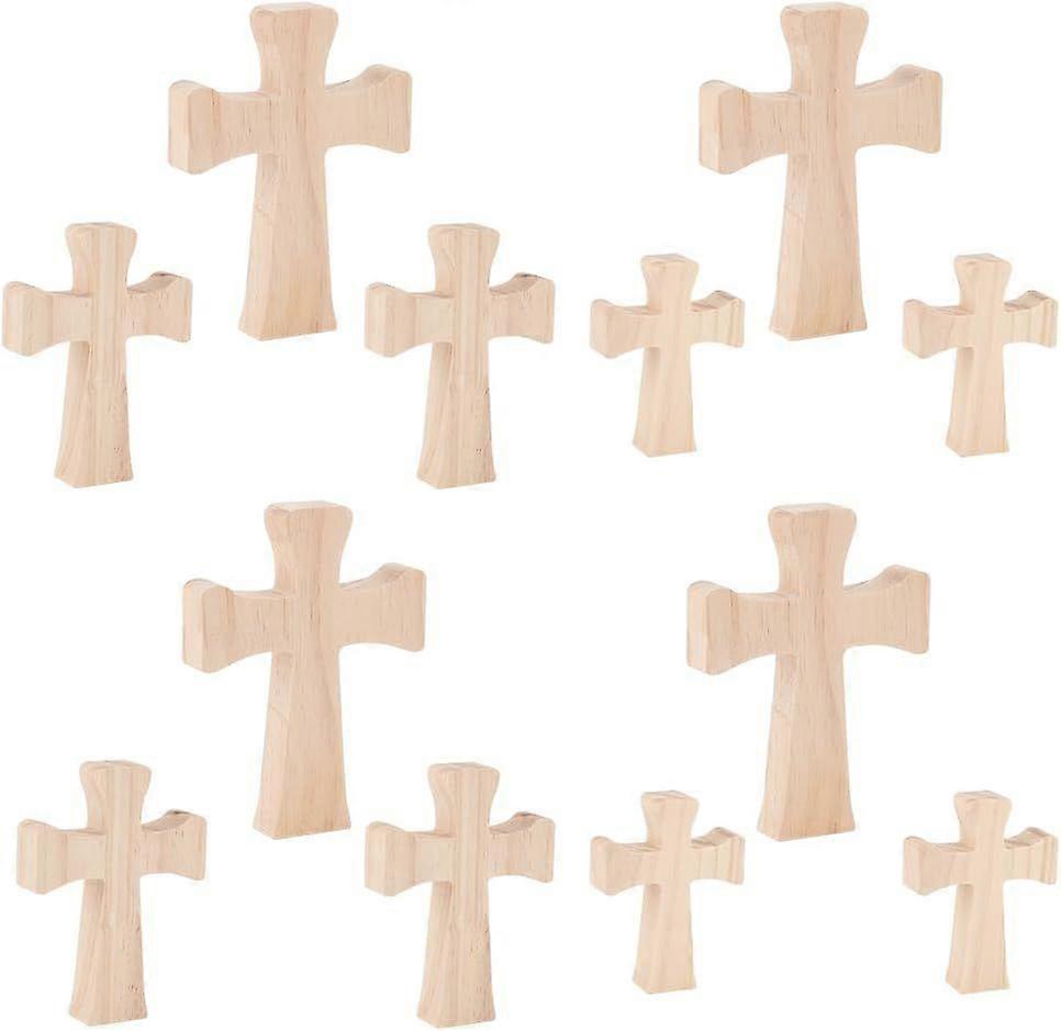 12Pcs 3 Sizes Unfinished Wooden Blocks Blank Corss Wood Block Undyed Tray Plates Unfinished Blank Wood Cutouts Wooden Display Decorations for Home Kit
