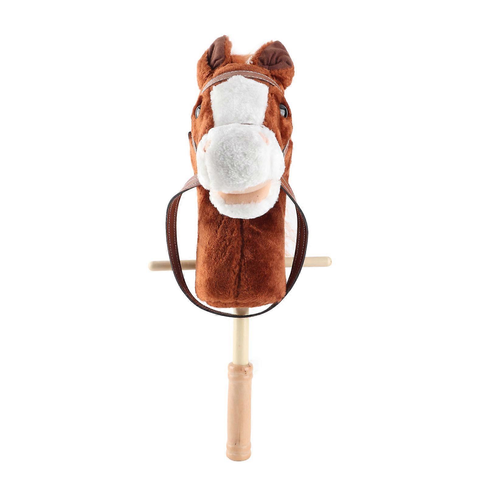 Plush Soft Cartoon Look Sound Effect Horse Head Stick Toy with Wheels and Thickened Handle for Kids Toddlers