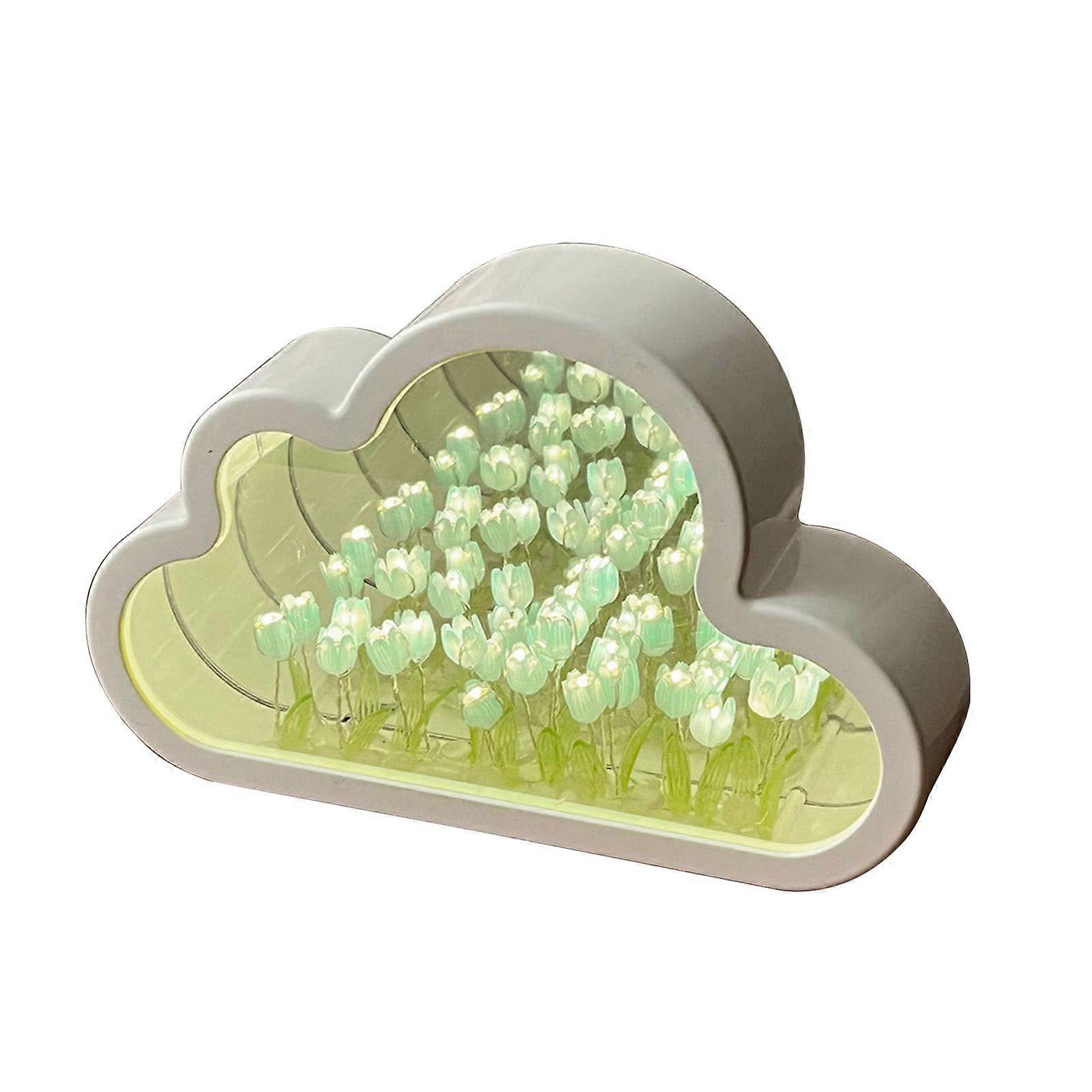 Tulip Cloud Mirror Night Light Battery Operated DIY Handmade 20 Flowers Mirror Cloud Atmosphere Light Bedside Decorative LED Table Lamp Crafts Kit