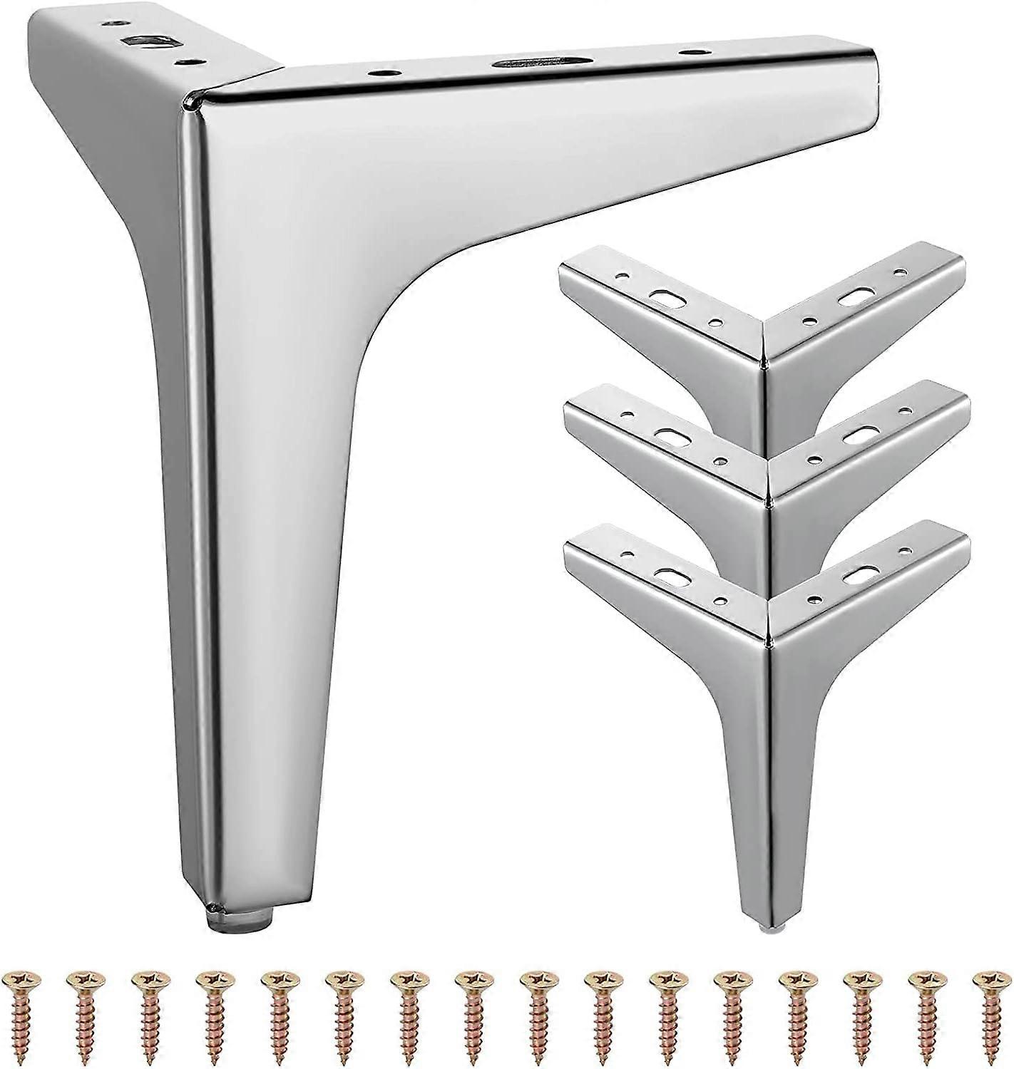 10cm Silver Sofa TV Stand Metal Legs, Triangular, 4 Pack