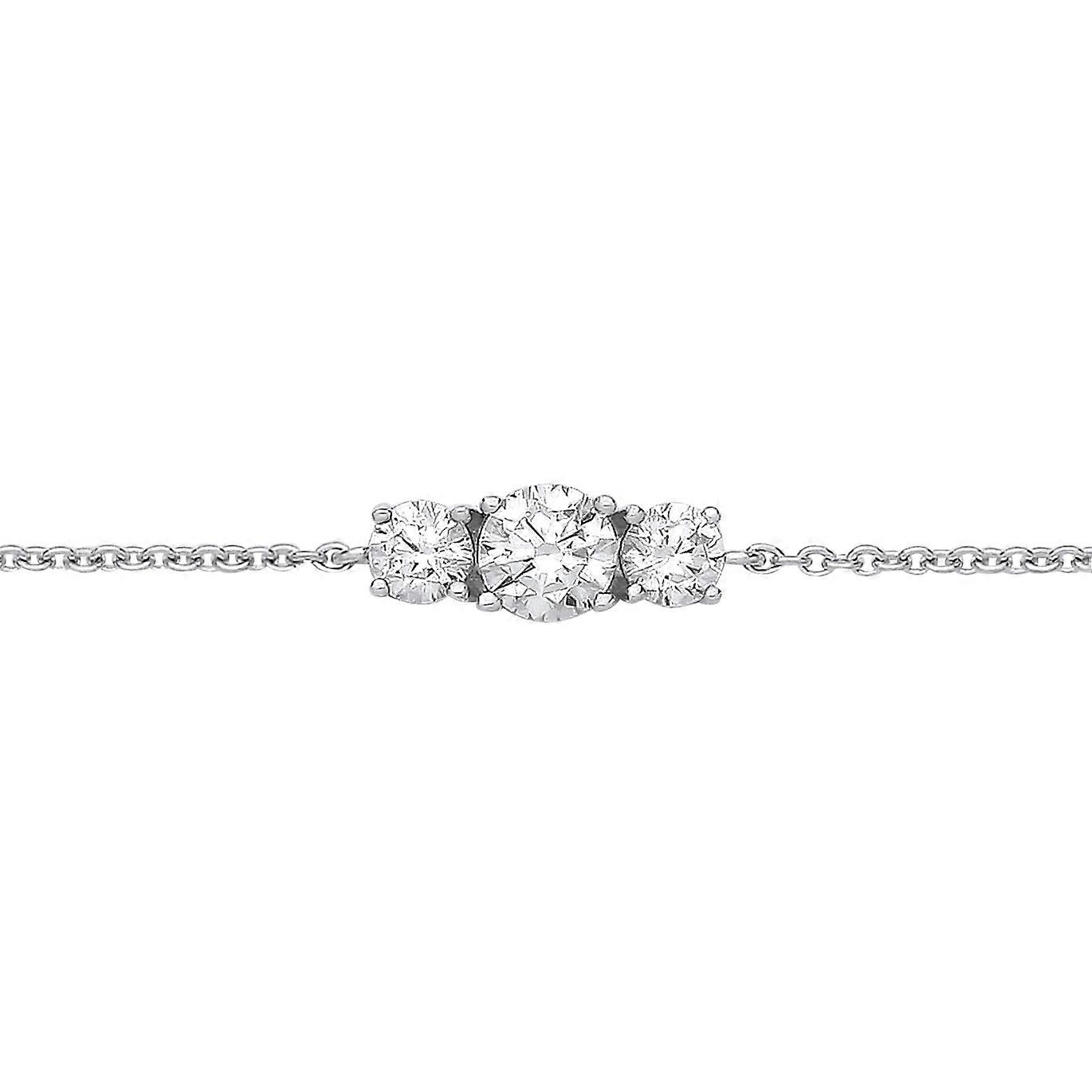Jewelco London Ladies Rhodium Plated Sterling Silver CZ Graduated Trilogy Rolo Charm Bracelet 7 + 1 inch