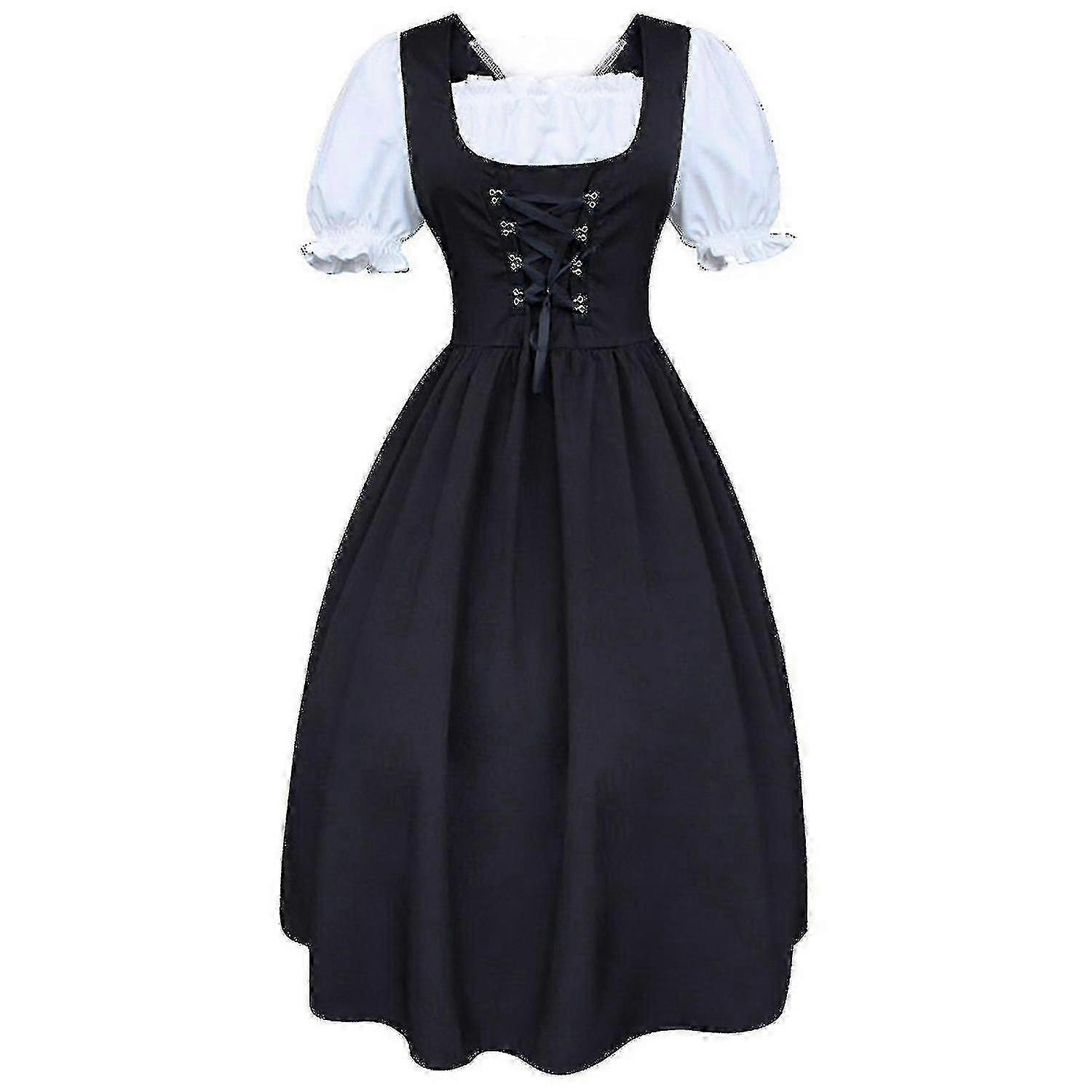 S-5xl Women's Midi Dirndl Dress With Apron And Blouse Black Whitechristmas Gift
