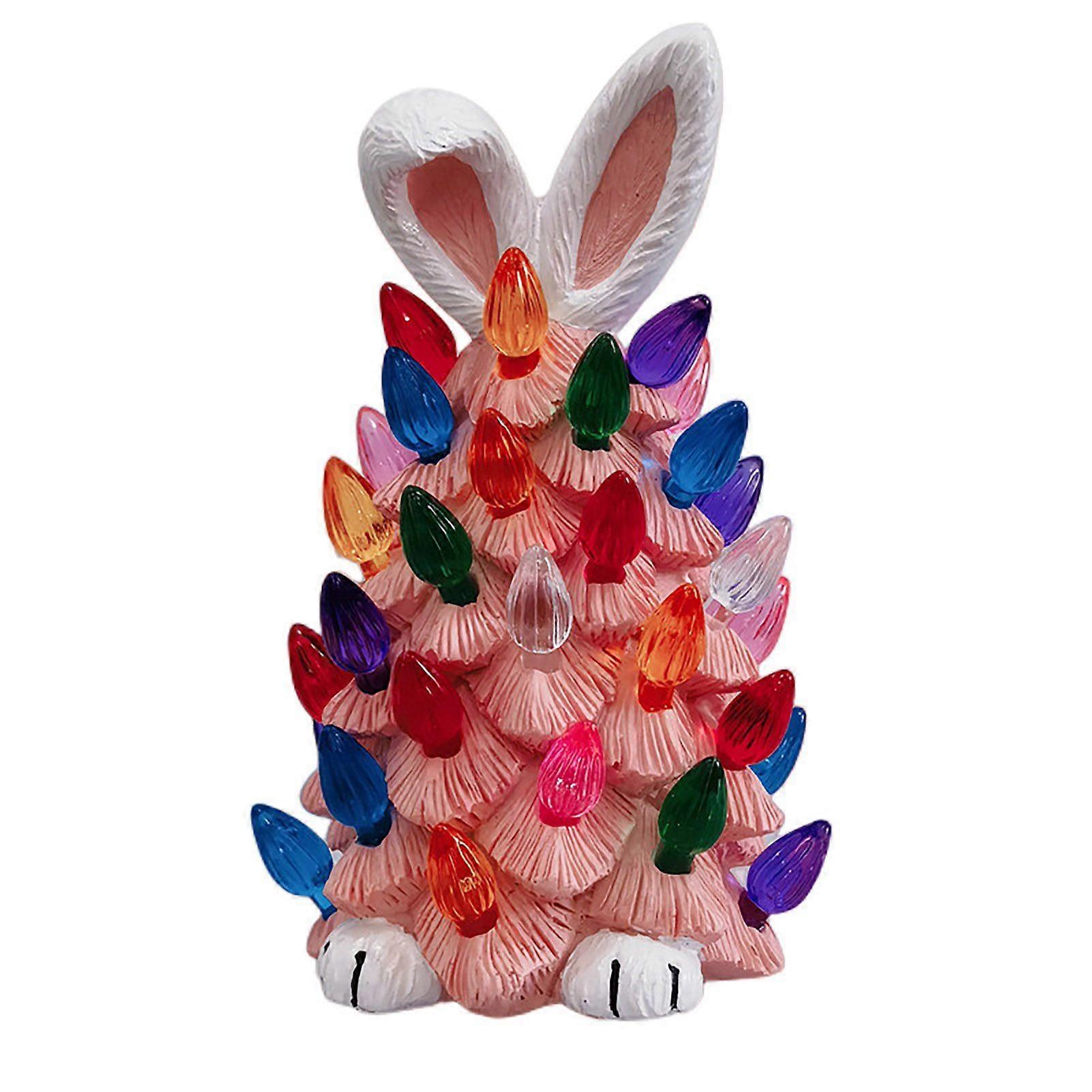 Qinghai Easter Bunny Tree Resin Rabbit Tree Ornament with Colorful Lamp Light Up Tree with Bunny Topper Night Light for Home Easter Decoration