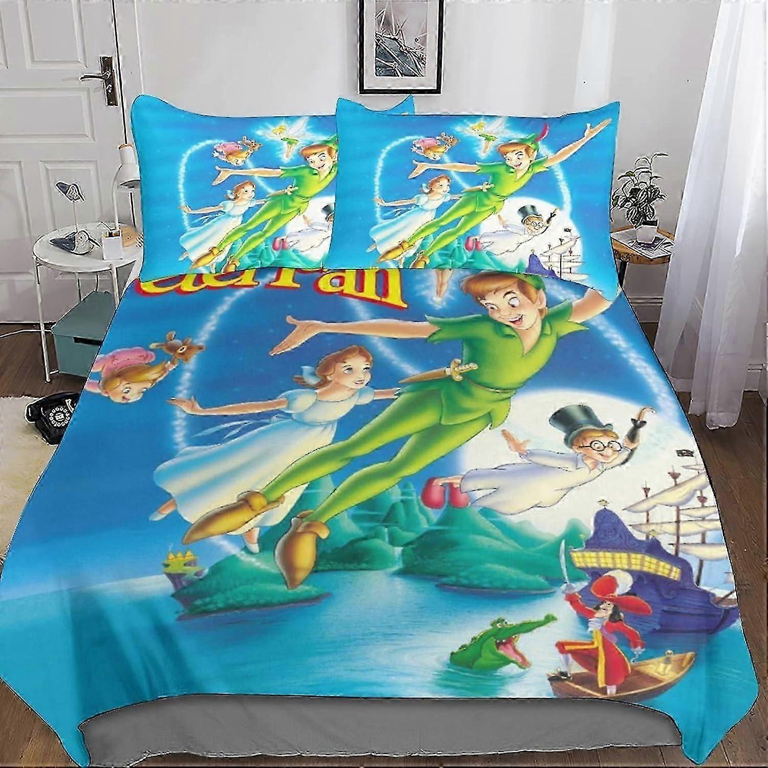 Peter Pan Duvet Cover Conjunto de Cama de Microfibra, Impressão 3D Animação Roupa de Cama Set com fechamento com zíper e fronha dupla