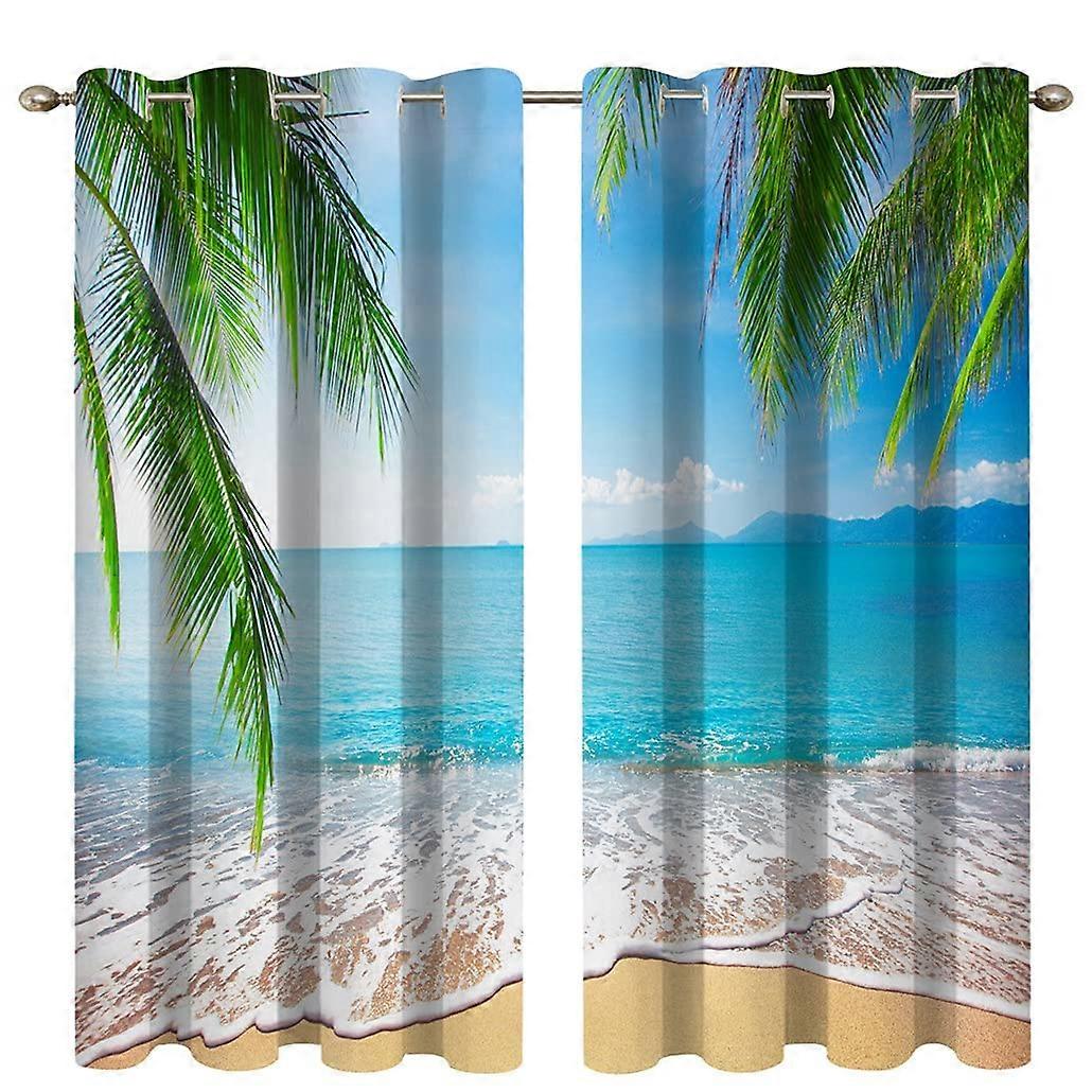 2 Panels Beach Palm Ocean Blackout Curtains for Bedroom 52 x 63