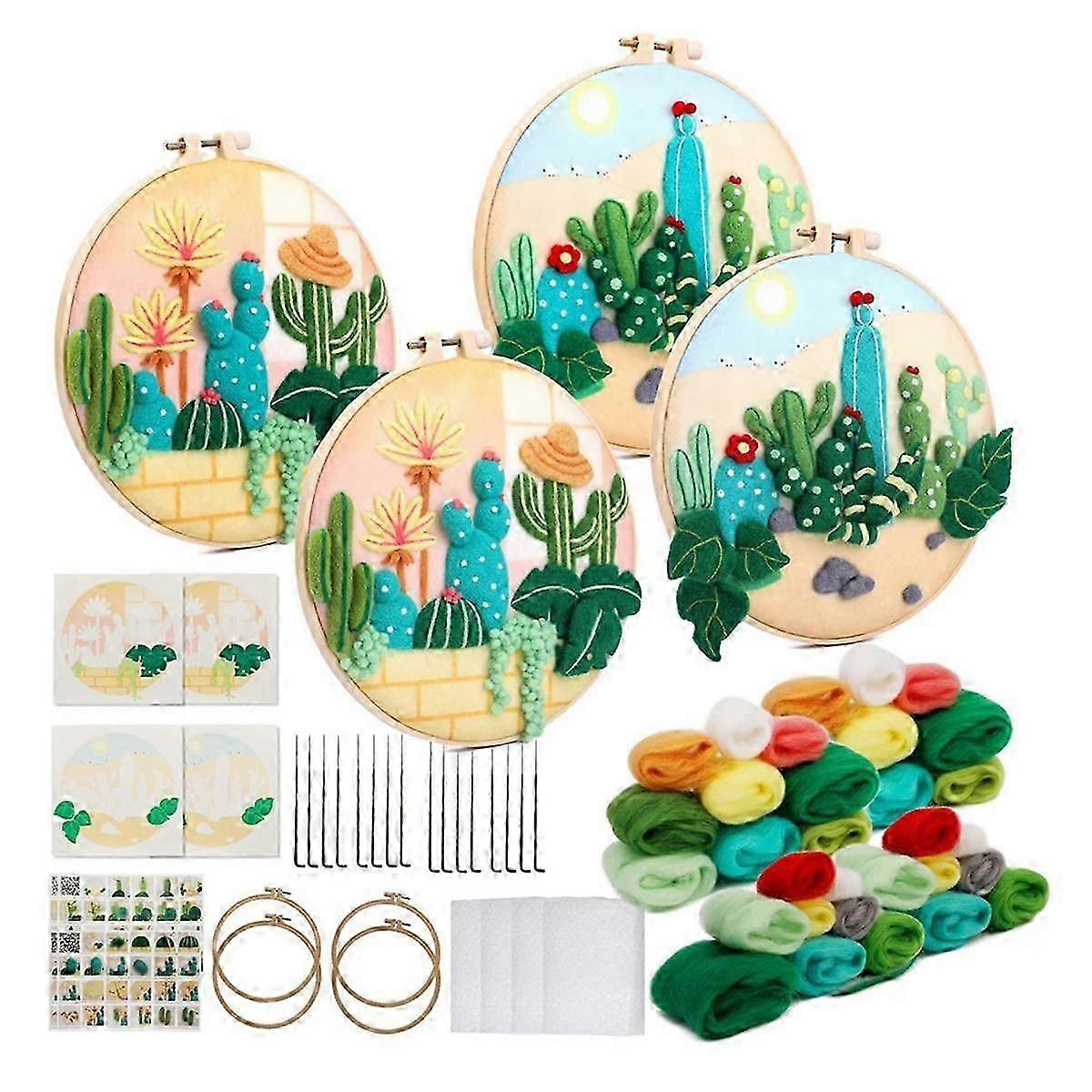 Needle Felting Kit,Wool Painting Felting Kit with Felting Needles,Foam Mat,Felt Cloth,Decoration Frame,Instruction