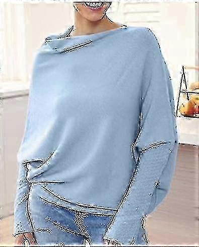 كنزة غير متماثلة رايات ، كنزة فائقة النعومة مثل الغيوم السيدات طويلة الأكمام مترهلة Batwing عادي لينة محبوك البلوز f74