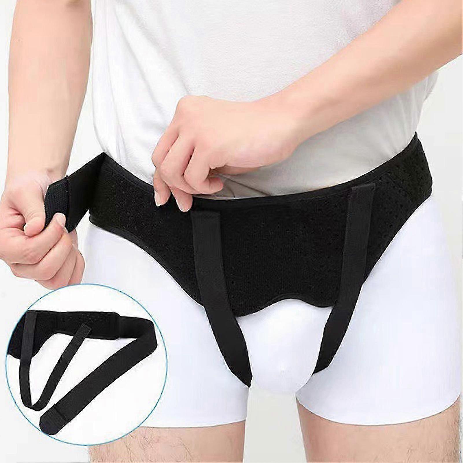 Double Inguinal Hernia Brace Fixation Soft Compression Black Elastic Adjustable Hernia Strap for Adults for Daily Life