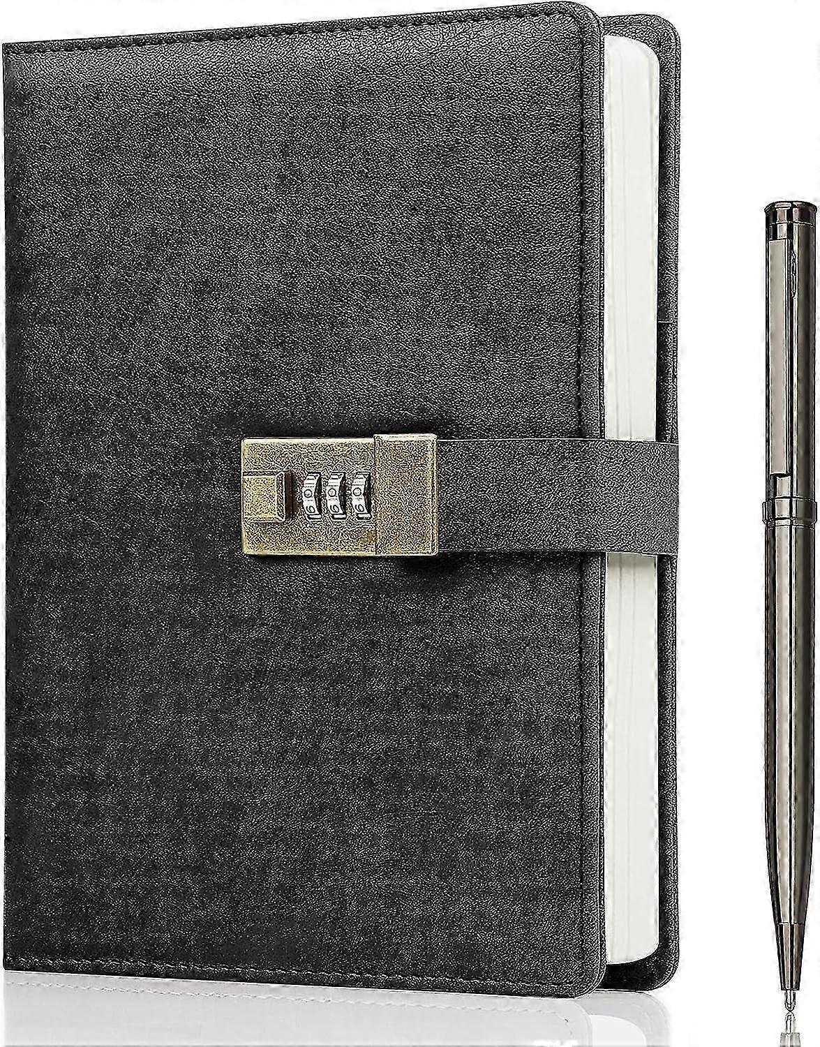 Diary with Lock, A5 PU Leather Journal with Lock 240 Pages, Vintage Lock Journal Password Protected Notebook with Pen & Gift Box, Lock Diary Planner O