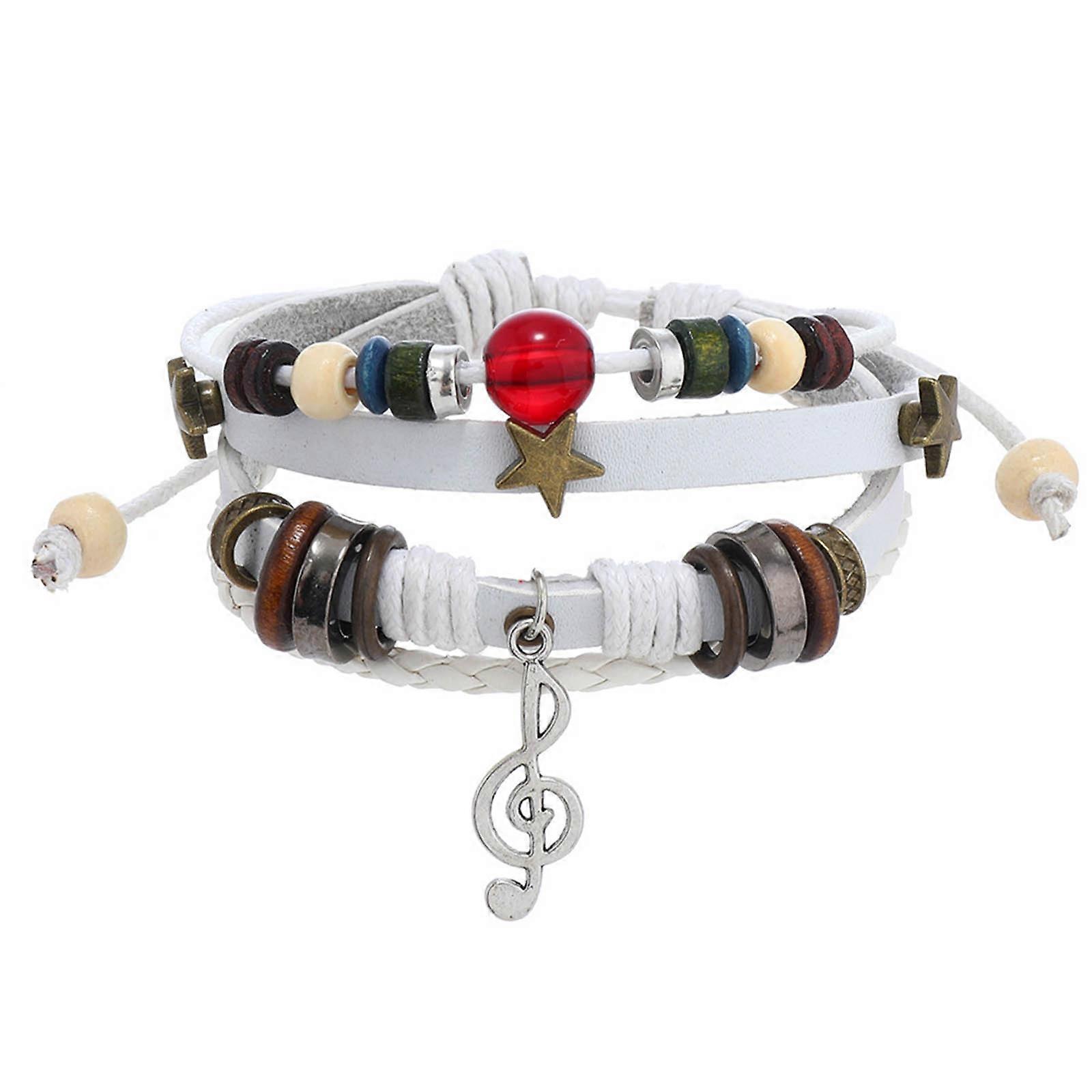 Stylish Leather Bracelet with Beautiful Bead Stackable Bracelets Adjustable Length Bangles Suitable for Various Outfits