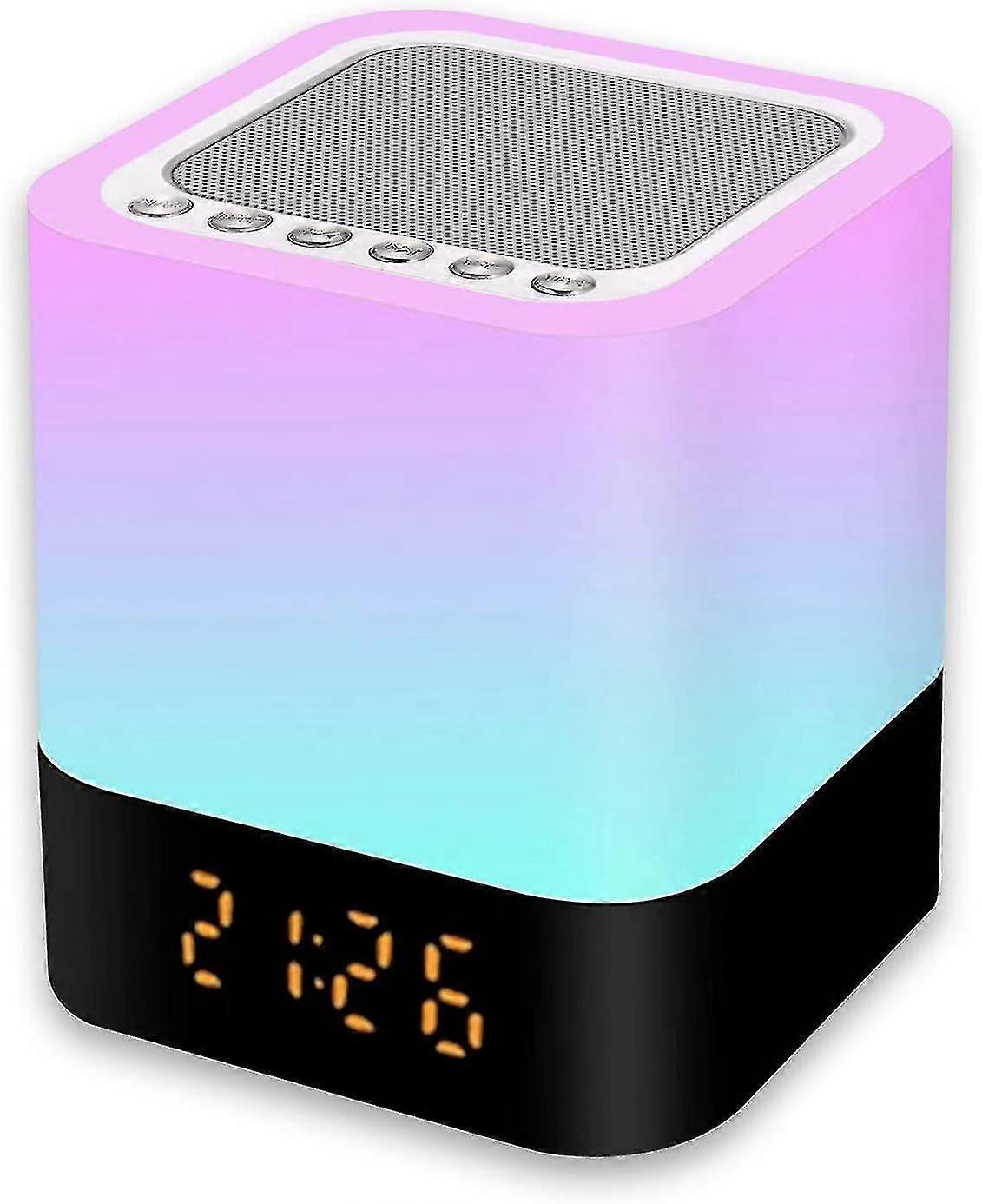 Veilleuse avec haut-parleur Bluetooth, lampe tactile 5 en 1 avec changement de couleur, alarme numérique à intensité variable RVB.