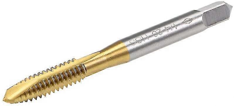 Spiral Point Plug Thread Tap Unc 1/4-20 Thread, Ground Thread H2 3 Flutes, Hss 6542, Titanium Coated, Square End Round Shank