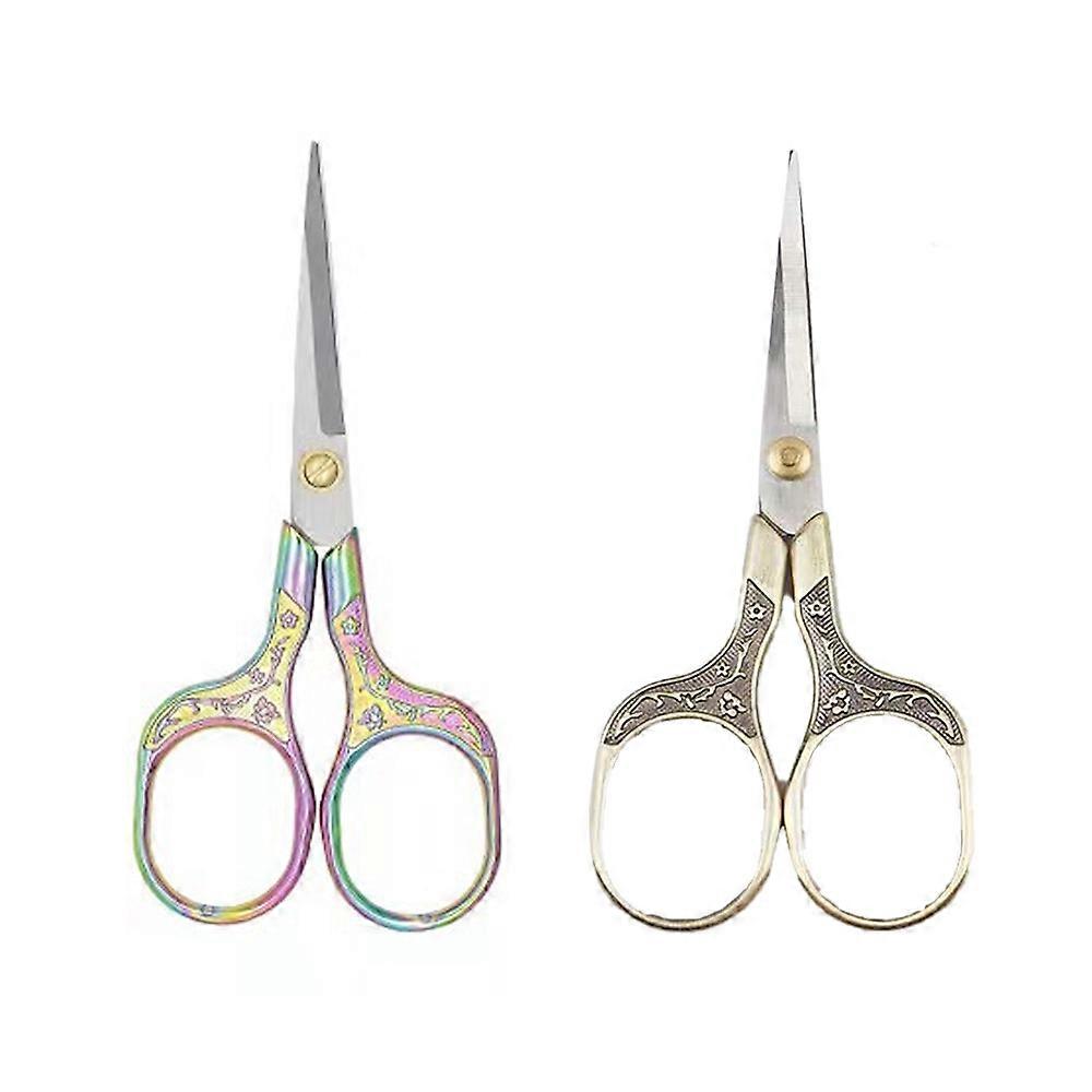 Craft Scissors, Stainless Steel Blades, 2 Pack, Sharp Pointed Tip For Precision Cutting, Vintage Design Multipurpose Shears For Embroidery, Diy