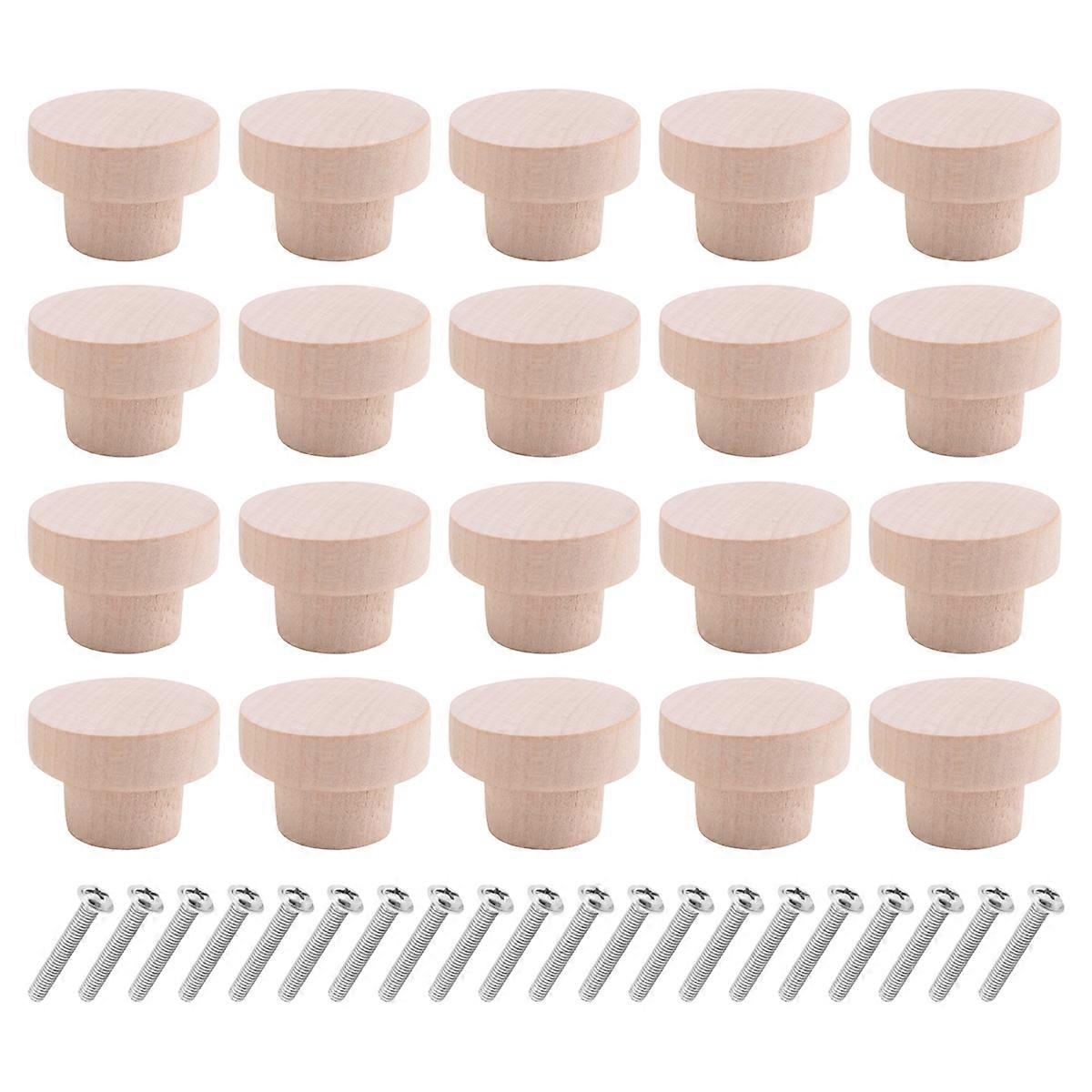 20Pcs Round Unfinished Wood Drawer Knobs 35mm Dia Wood Pulls