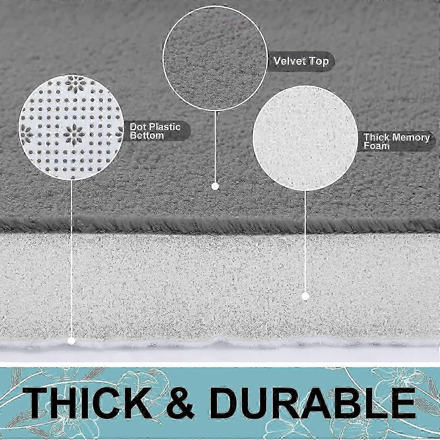 40 x 60 cm, grey Memory Foam bath mat, extra soft non-slip bath mat, water-absorbent bath mats for bathroom floors, machine washable dry bath mat outd