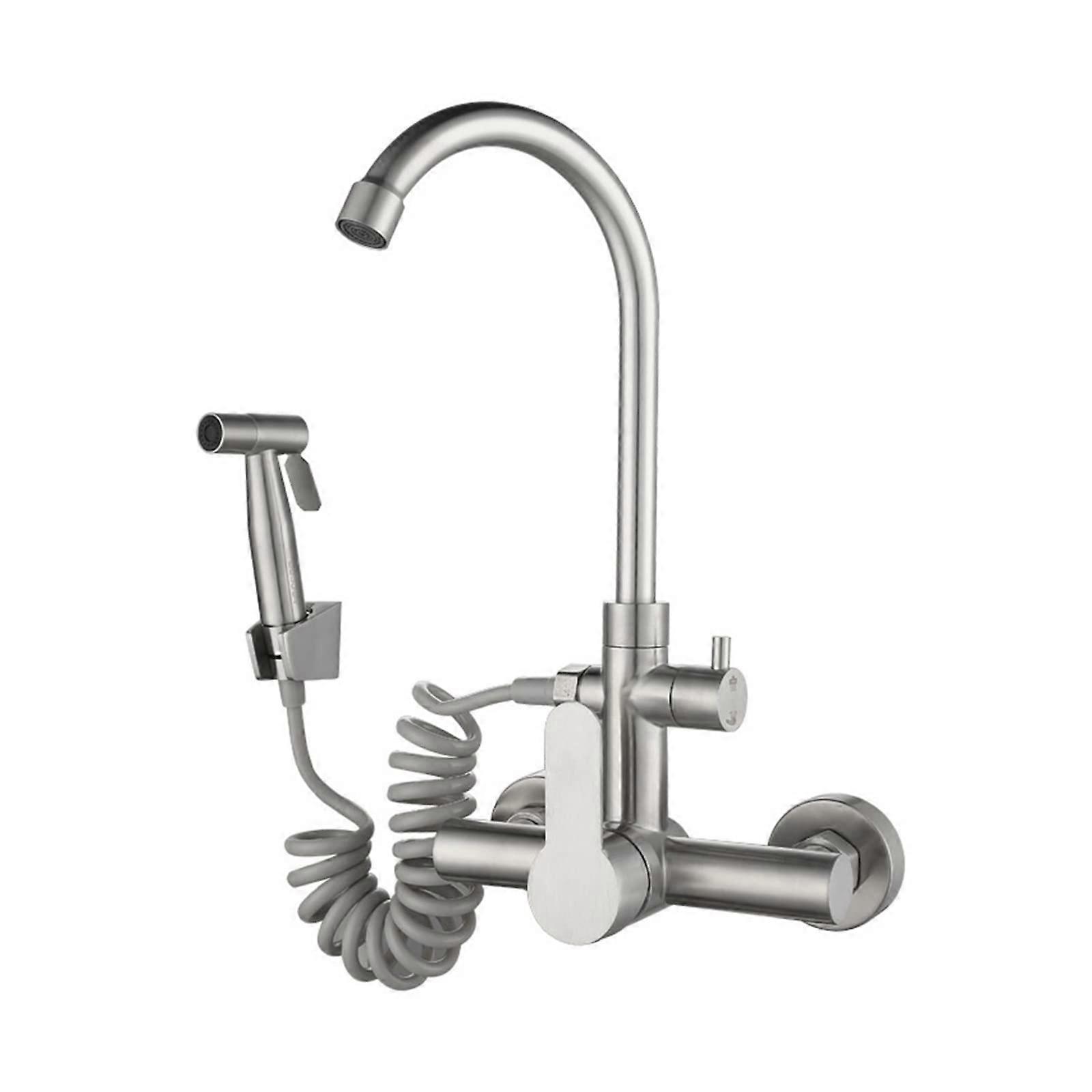 جدار جبل المطبخ صنبور الفولاذ المقاوم للصدأ قطب المزدوج ثقب بالوعة الحنفية مع بيديت بخاخ دش رئيس الباردة الماء الساخن خلاط الحنفيات