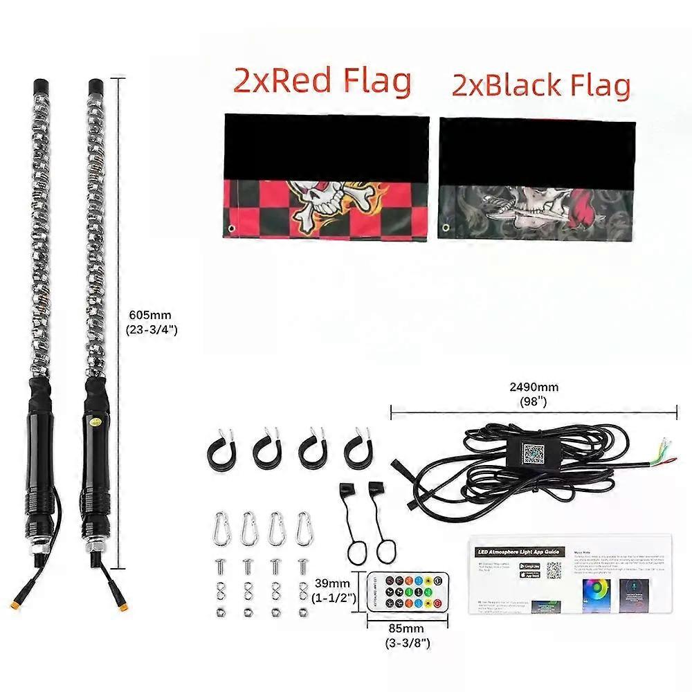 Antenne lumineuse à LED de 60 cm pour VTT, UTV, Polaris RZR, camion tout-terrain, buggy, dune, mât de drapeau