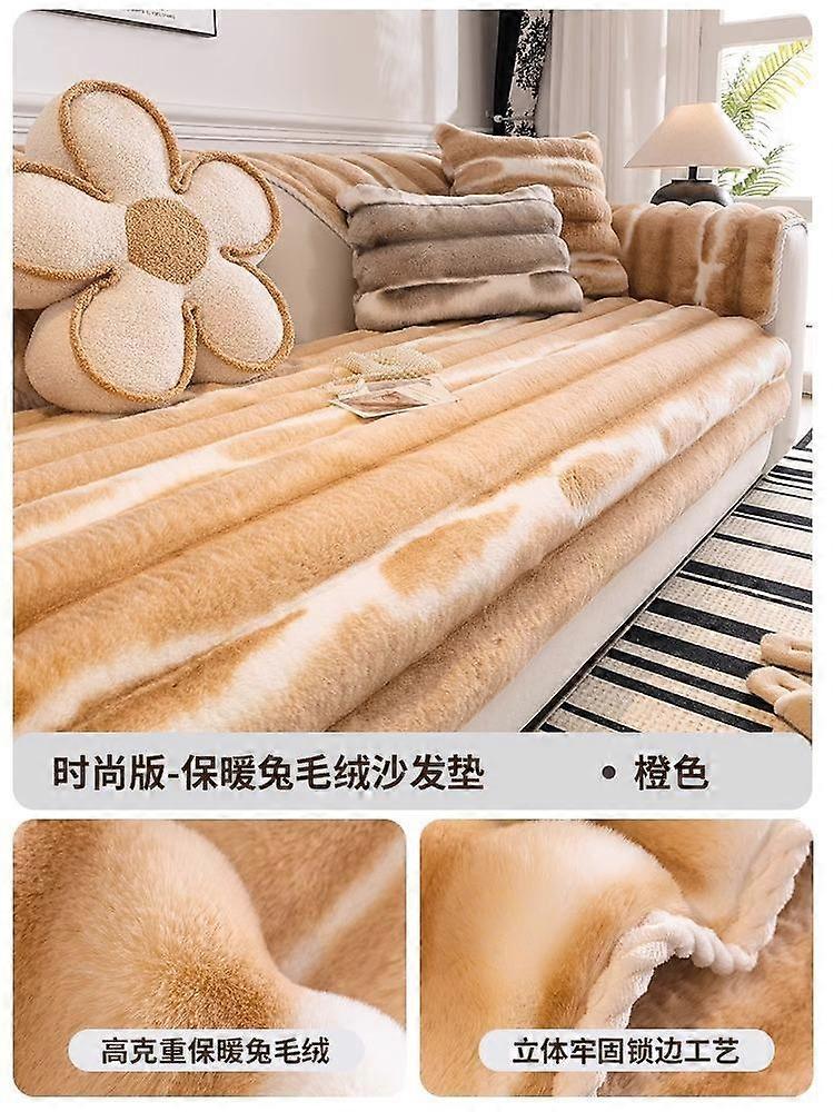 Winter Thickened Sofa Cover Warm Rabbit Plush Sofa Cushion Soft Non-Slip Living Room New Sofa Decorative Backrest Armrest Towel