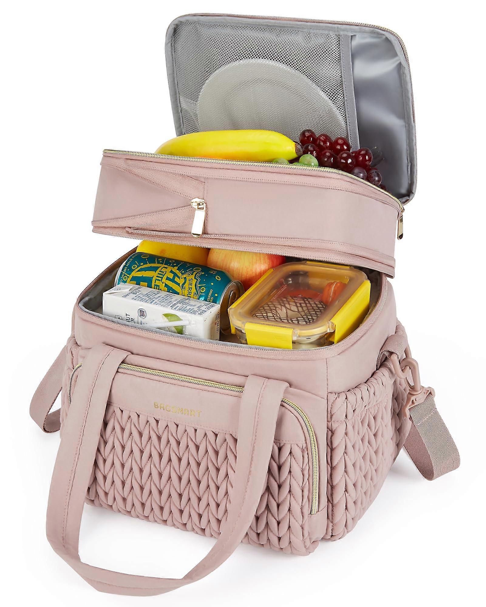 Insulated Lunch Box for Women, Double Deck Leakproof Cooler Bag, Expandable Design for Office & Picnic, 10L, Durable Fabric