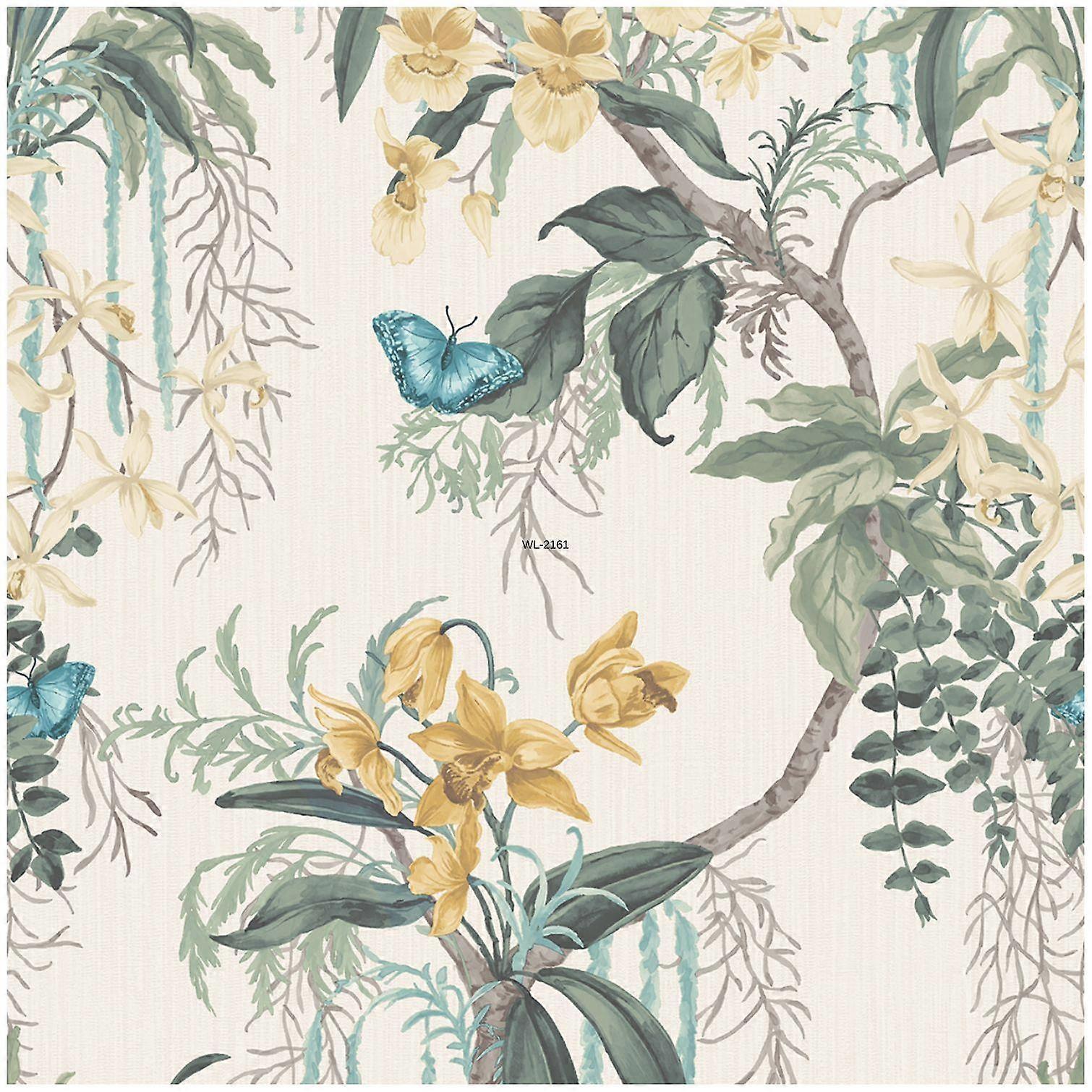 Belgravia Green/Yellow/Cream Suki Trail Wallpaper
