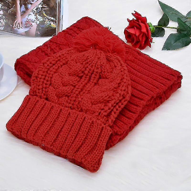 2pcs Ladies Winter Knitted Hat Scarf Set