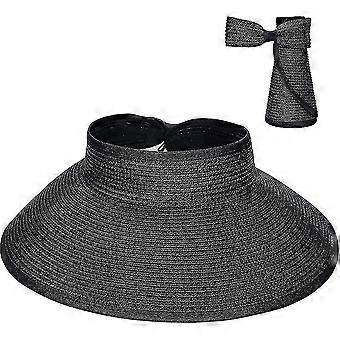Chapeau de paille à large bord pour femmes casquette de visière pliable chapeau de soleil avec nœud papillon pour chapeau de paille d’été Upf50