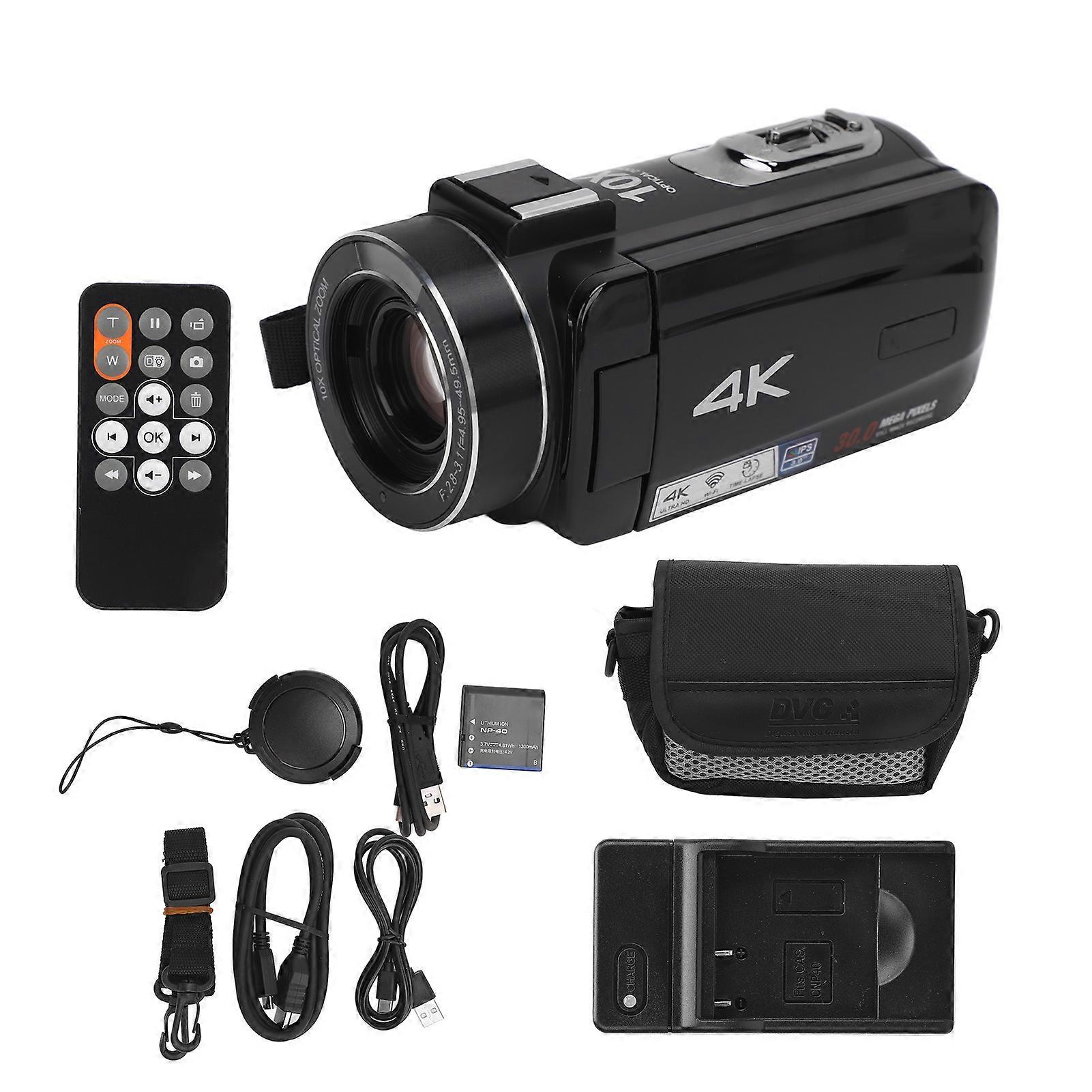 4K 3MP Digital Camcorder, 10x Optical Zoom, 3-inch IPS Touchscreen, 180° Rotation, 6-Axis, Anti-Shake, Hot Shoe Mount, Travel Video Camera