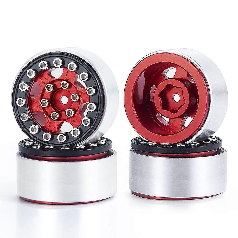 4Pcs 1.0' Micro Beadlock Wheels Rim Crawler Wheels for 1/24 Axial SCX24 Bronco Deadbolt C10 RC Crawler Car (RedBlack)