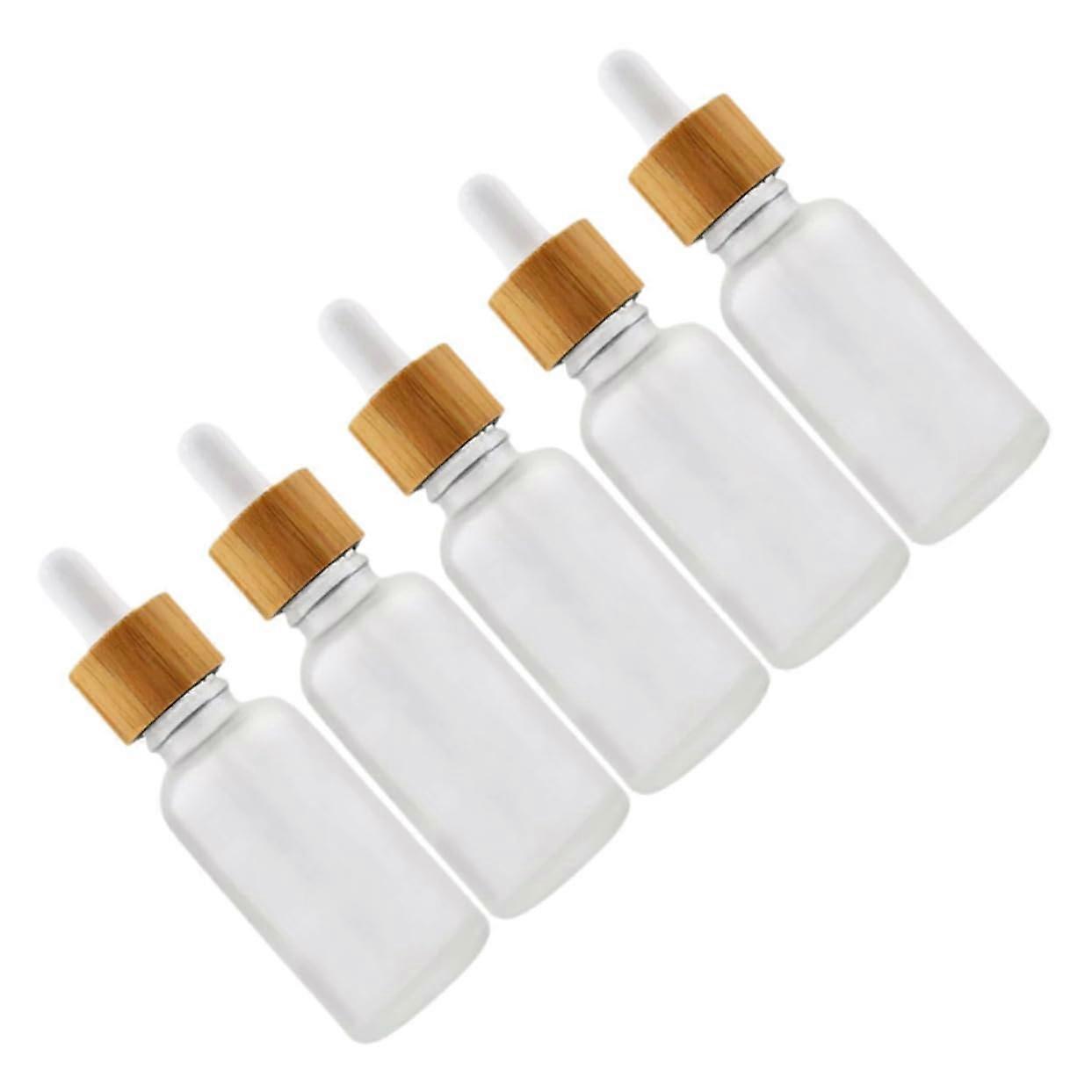 Leakproof Essential Oil Bottles Dropper 5 Pack Bamboo Circle Design Small Travel Size 30ml Glass Aromatherapy Bottles