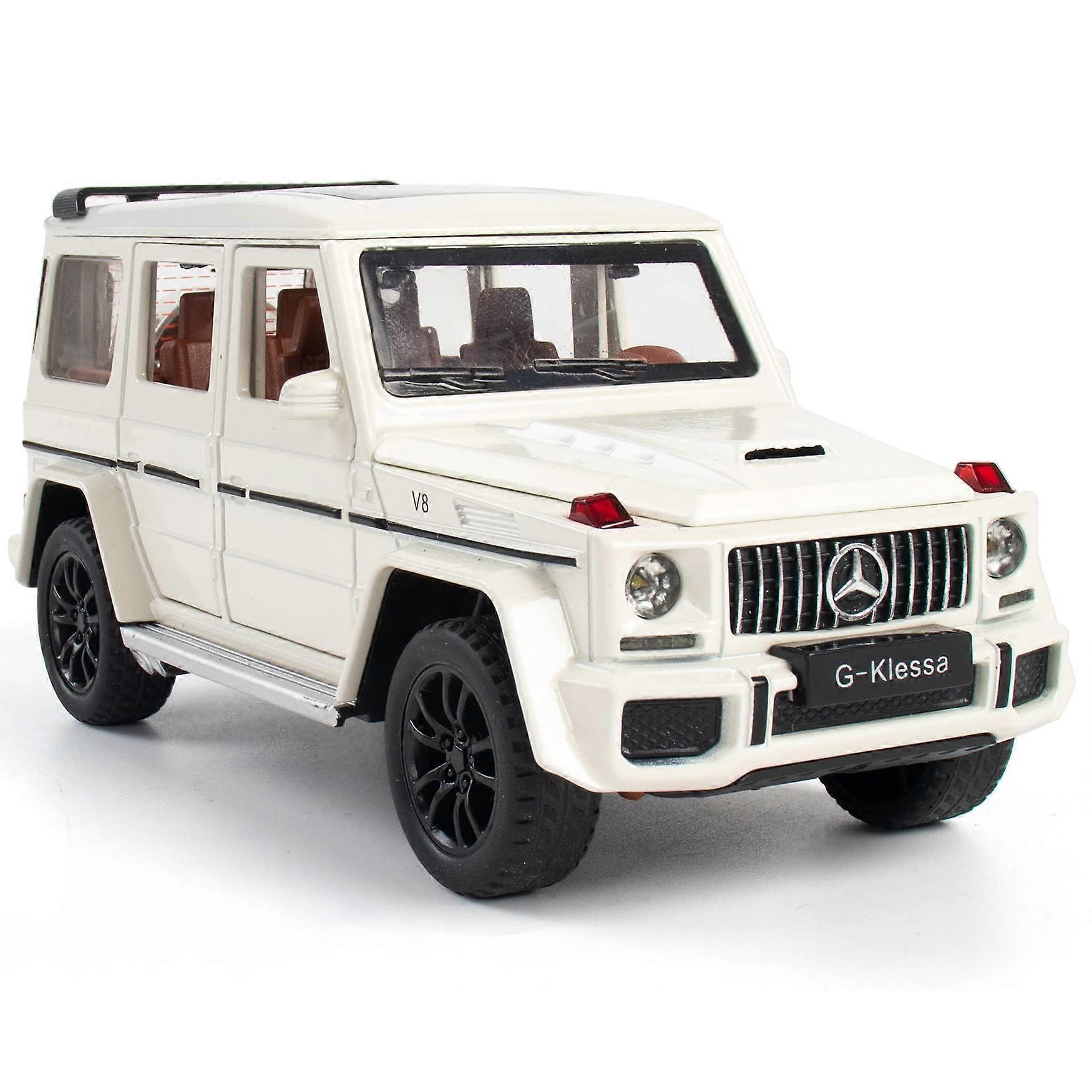 Alloy Collectible White G63 Die-Cast Toy Car Model with Pull Back Action, Lights, and Sound Features