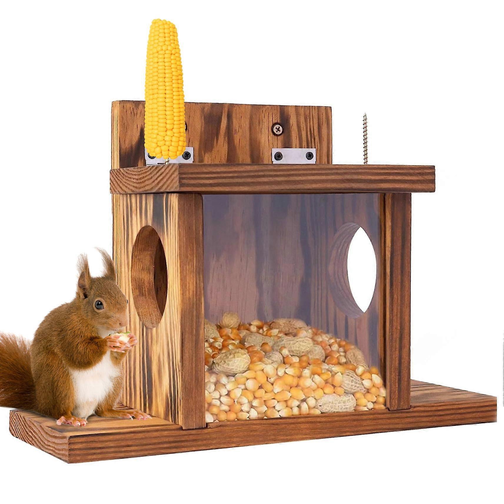 Squirrel Feeder for Outdoor Use, Wall-Mounted Wooden Design, Easy to Fill with Flip-Top Panel for Corn