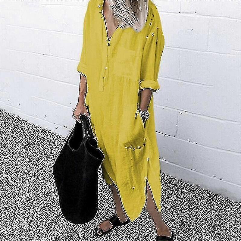 Blusa Casual Plus Size para Mulheres Vestido Camisa Longa com Colarinho e Botões