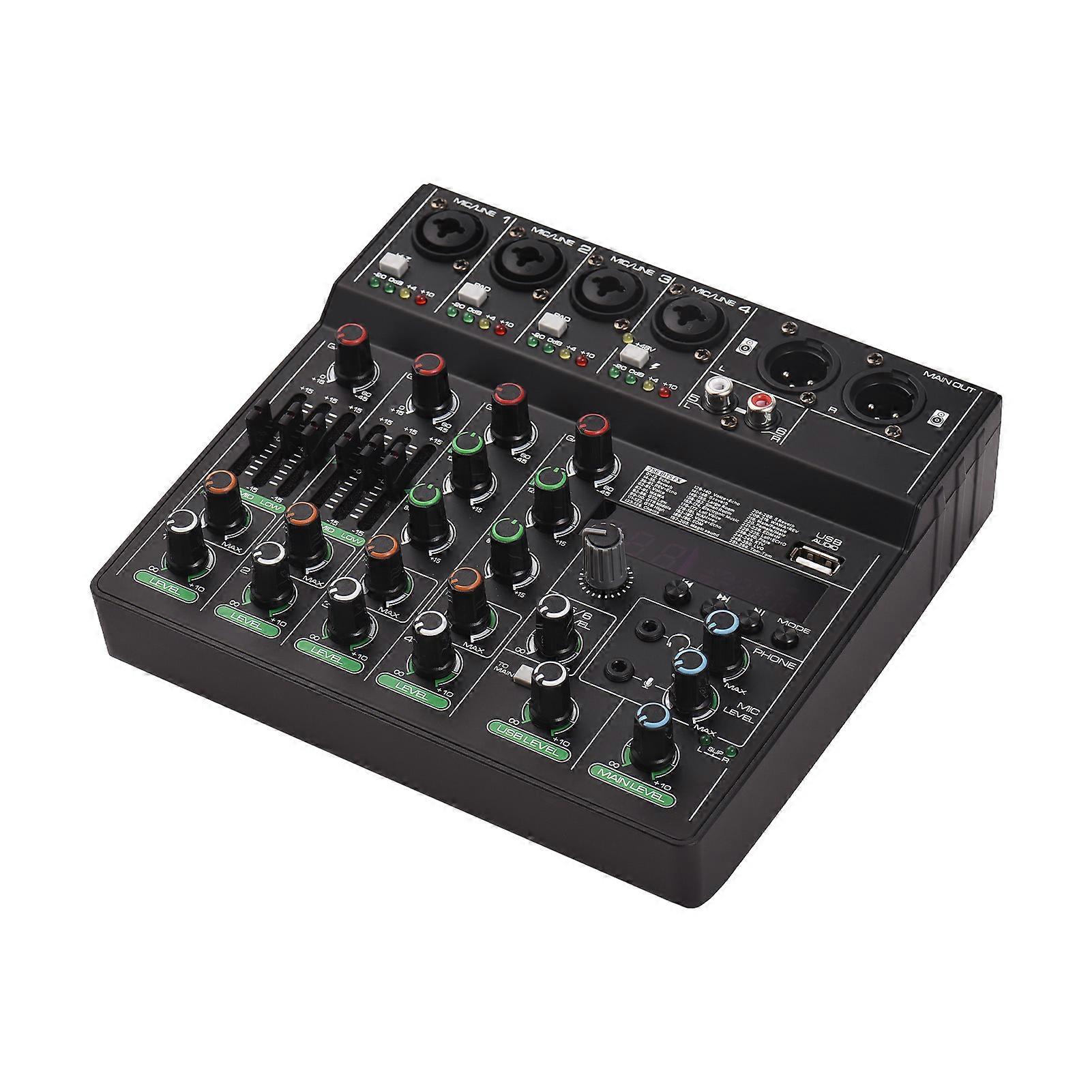 Audio Mixer 6-Channel Mixing Console with 256 Effects 48V Phantom Power for Home Studio Recording DJ Network Live Broadcast Type-C Power Supply BT MP