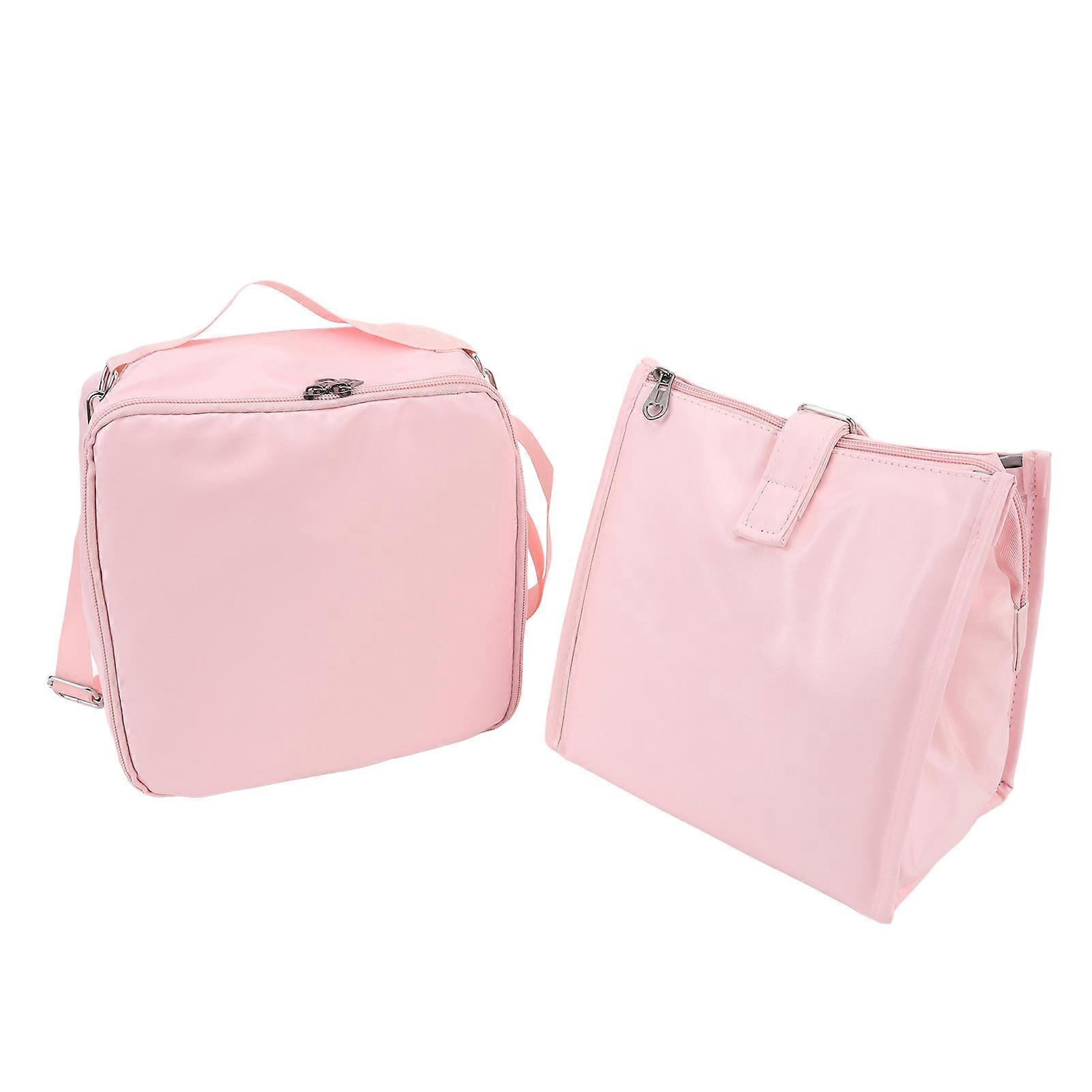 2 Pieces Insulated Lunch Bags PU PVC Waterproof Reusable Leakproof Large Capacity Lunch Handbag with Shoudler Strap Pink 