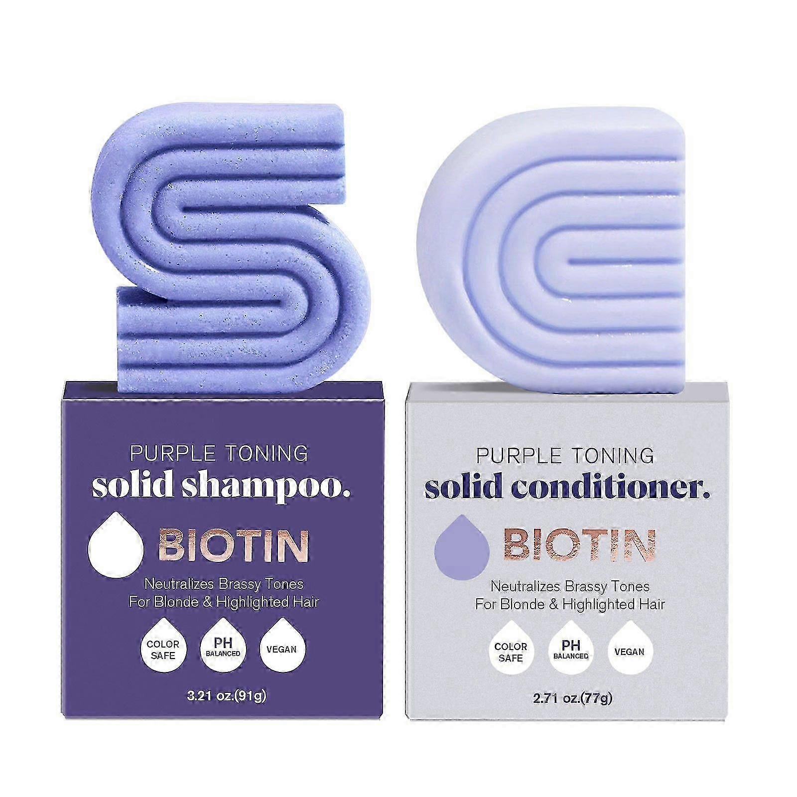 Biotina Viola Shampoo & Balsamo Bar per Neutralizza Ottone e Toni Gialli per Capelli Biondi Grigio Argento Evidenziati, Shampoo Solido e Conditio Solido