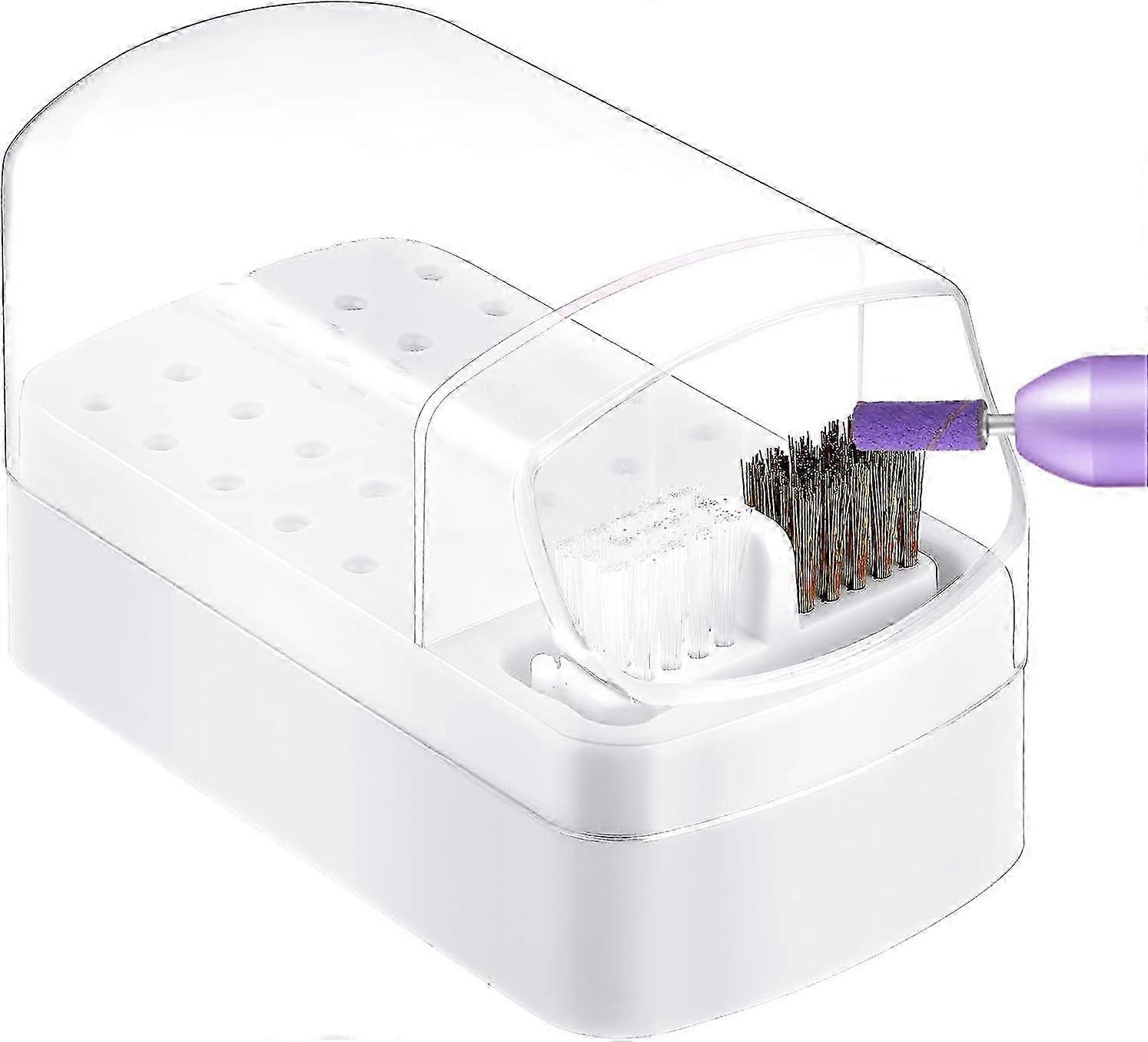 2 in 1 Nail Drill Bits Holder, Large 30 Holes Cleaning Brush Case for Nail Drill Bits, Dustproof Organizer Container for Nail Bits Display a