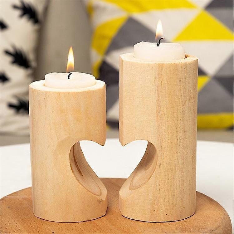 2Pcs / Set Valentine Day Heart Design Round Wooden Candle Holder Romantic Table Decoration