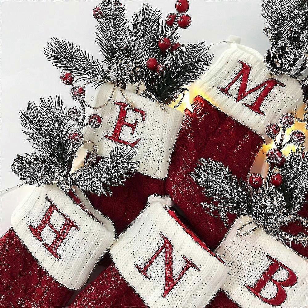 Christmas Stockings with Red Snowflake Design and Alphabet Letters, Knitted Decorations for Christmas Trees, Perfect for Home and Xmas Gifts