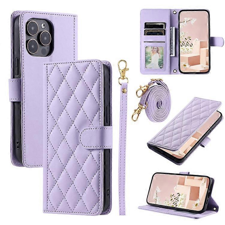 Compatible For iPhone 15 Pro Max Leather Case with Shoulder Strap Wallet Stand Phone Cover