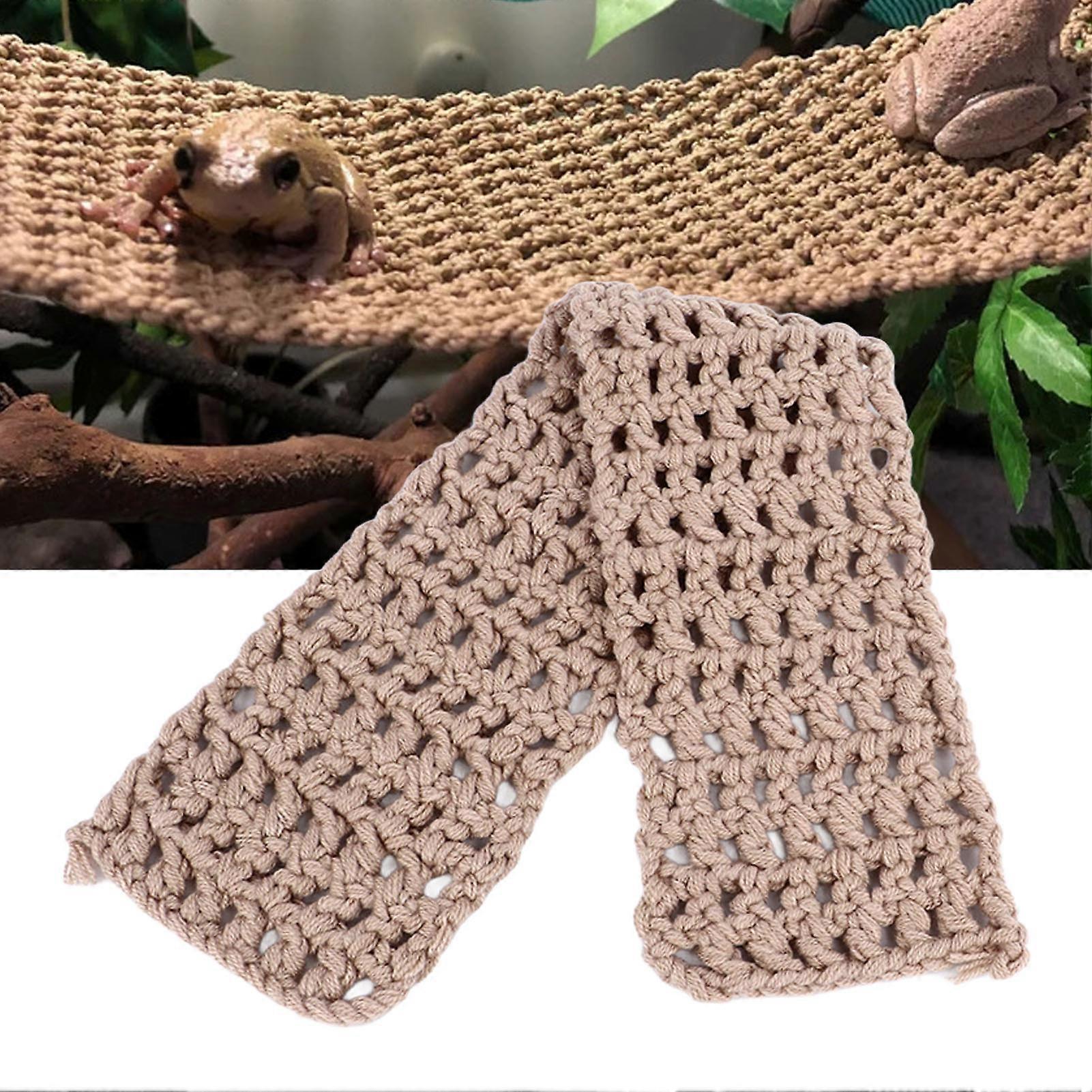 Reptile Hammock Durable Safe Woven Climbing Net Easy Installation Hammock Lounger for Bearded Dragon Lizard Khaki Rectangular Small Size